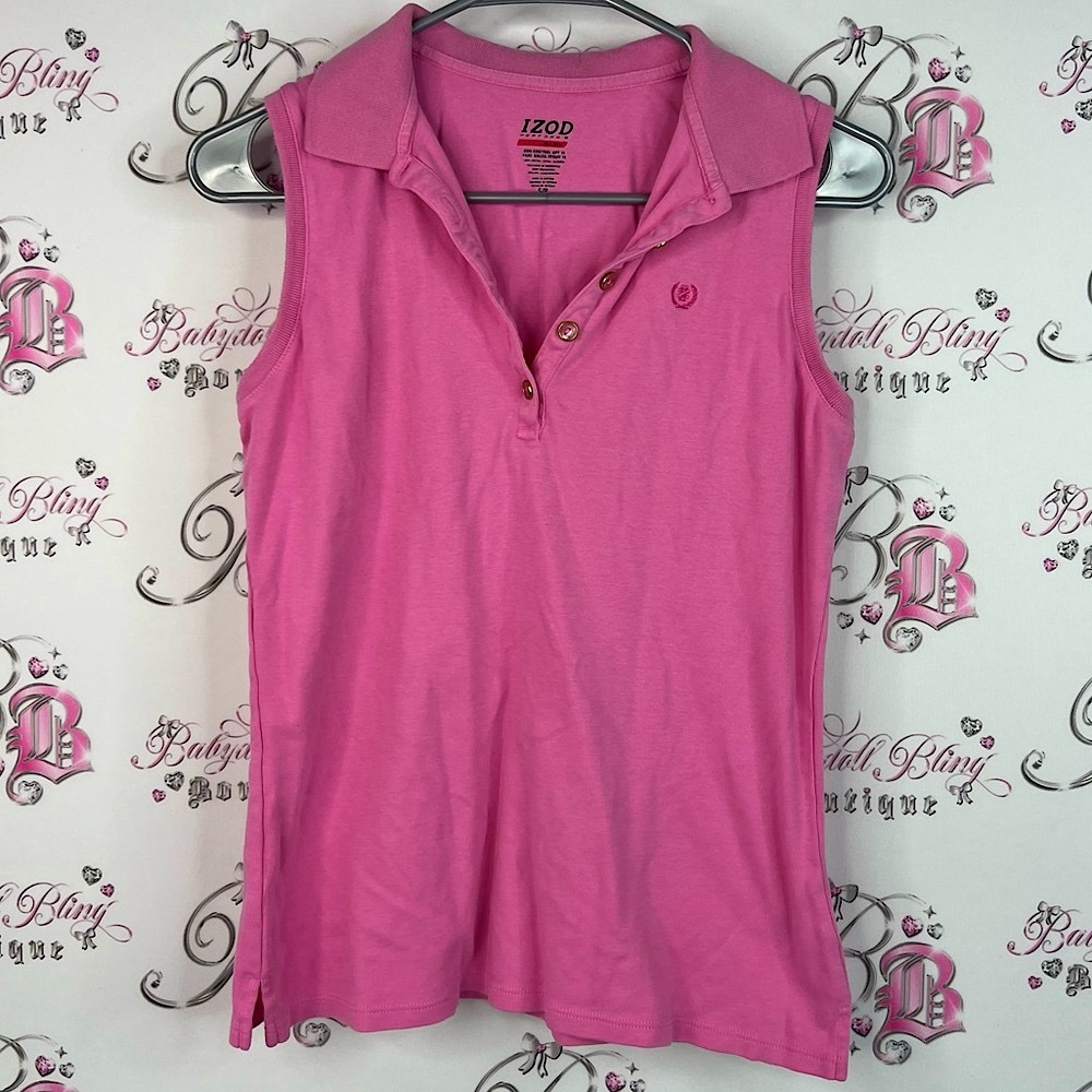 IZOD tank top collared preppy Pink Sleeveless Tank Top buttons shirt